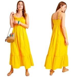 Anthropologie Maeve Arcadia Yellow Maxi Dress Ruffle Eyelet Sundress Size 4